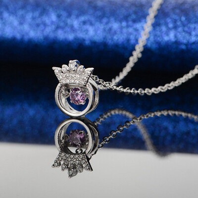 

Available 925 Necklace Sterling Silver Purple Crystal Zircon Crown Pendant Fashion MenS & WomenS Jewelry Gifts