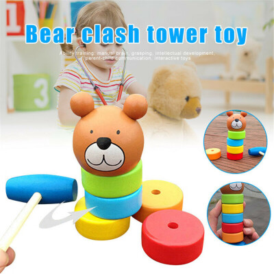 

YIWULA2-IN-1 Wooden Kids Toy Rainbow Color Bear Children Pile Tower Game Accessories