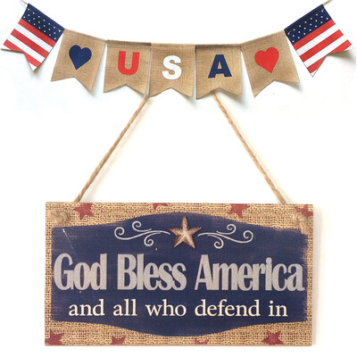

Toponeto American 4th of July Independence Day Wooden Plaque Sign God Bless America