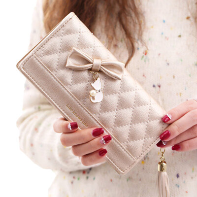 

Fashion Women Bow Cartoon Cat Pendant Card Coin Cash Holder Long Purse Wallet