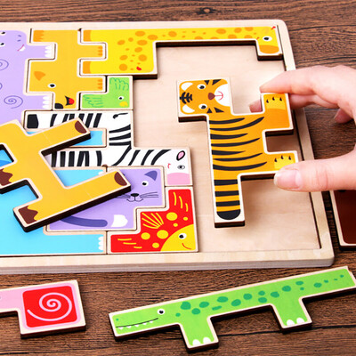 

〖Follure〗Wooden Jigsaw Giraffe Animals Block Toys Tetris Game Kids Educational Toys