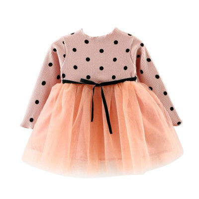 

Mesh Dot Girls Dress Autumn Long Sleeve Kids Dresses For Girls Fashion Baby Clothes Mesh Princess Wedding Dress