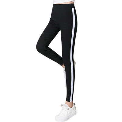 

ROPALIA Women Autumn Winter Plus Size Leggings Velvet Sporting Leggings Wild Slim Casual Pants Side Striped Trousers