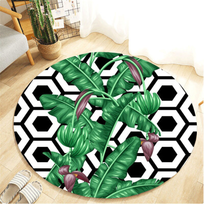 

Toponeto Tropical Plant leaves Pattern Round Flannel Bathroom Kitchen Carpet 80cm