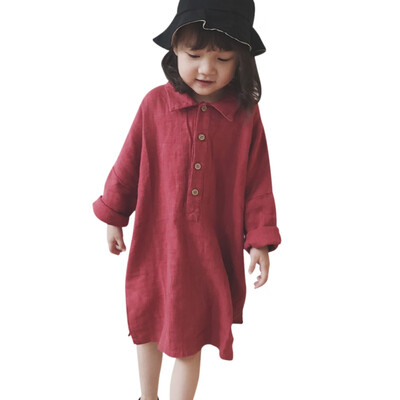 

Spring Autumn baby Girl Shirt Dress Casual Fashion Baby Girl Solid Color Long Sleeve Shirt Dress Kids Clothing