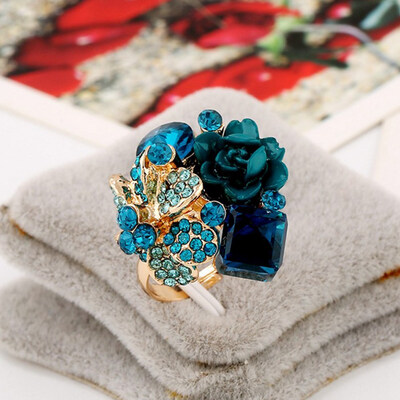 

Flower Ring For Women Hot Sale Crystal Fashion Party Ring Colorful Jewelry Trendy Adjustable Womens Ring