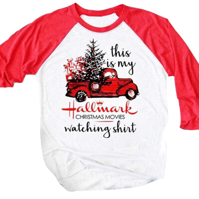 

Christmas Tree Car Letter Print Long Sleeve Crew Neck T-Shirt Casual Women Top