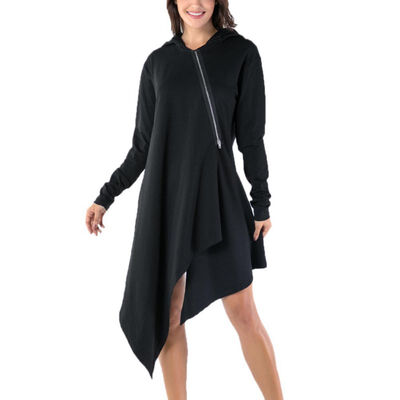 

2018 Autumn Women Irregular Hem Sweatshirts Solid Color Zipper Loose Long Sleeved Hoodies Casual Hooded Pullovers