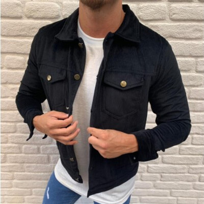

Men Corduroy Cargo Military Jacket Winter Button Down Shirt Coat Work Outwear