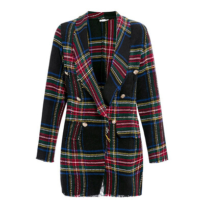 

Fashion Women Blazer Popular Plaid Cardigan Double-faced Woolen Suit Long-sleeved Casual Hit Color Plaid Blazers