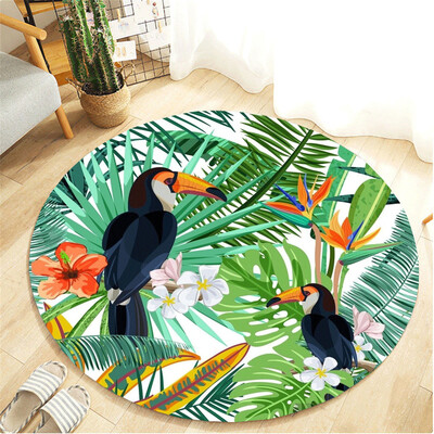 

Toponeto Tropical Plant leaves Pattern Round Flannel Bathroom Kitchen Carpet 80cm