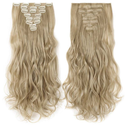 

Full Head Clip Synthetic in Hair Extensions 8 Piece 18 Clips Hairpiece Long Wave Curly Straight for Women