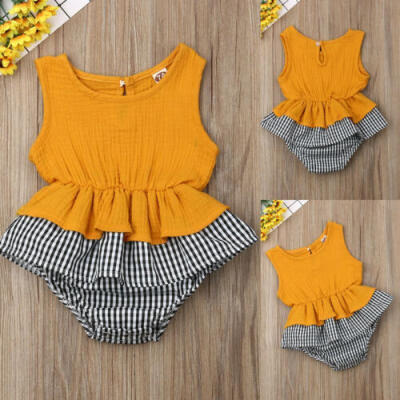 

Newborn Infant Kids Baby Girl Plaids Summer Romper Jumpsuit Playsuit Clothes Set