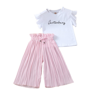 

Summer Baby Girl Clothes Short Sleeve Letter Print T-shirt TopsLoose Pants Fashion Trousers Toddler Casual Outfits