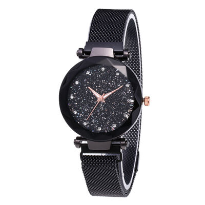 

Fashion Women Watches Mesh Ladies Clock Magnet Buckle Starry Diamond Geometric Surface Casual Women Quartz Wristwatch