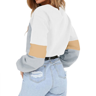 

2019 New Women Autumn Causal Pullovers Women Harajuku Fashion Color Block Sweatshirt O-Neck Long Sleeve Ladies Sexy Crop Top