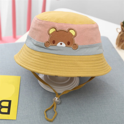 

New Autumn Baby Boys Girls HatsToddler Embroidery Cartoon Print Bucket Hats Caps Reversible Sun Headwear