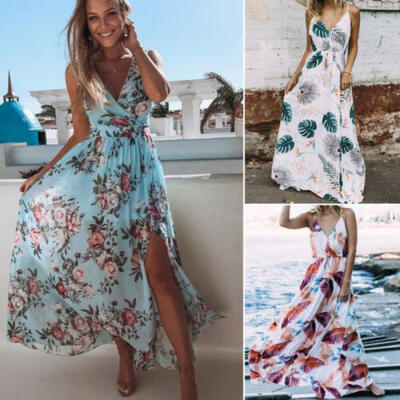 

Women Wrap Summer Boho Floral Paisley Mini Print Dress Ladies Holiday Beach