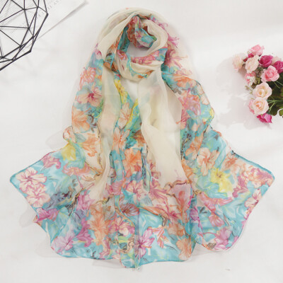 

Gobestart Fashion Women Flower Print Long Soft Wrap Scarf Simulation Silk Shawl Scarves