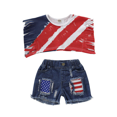 

Summer Baby Boys Clothes for Girls Fashion Short Sleeve Tassel Design T-shirt TopsDenim Shorts Casual Suits Costume Set