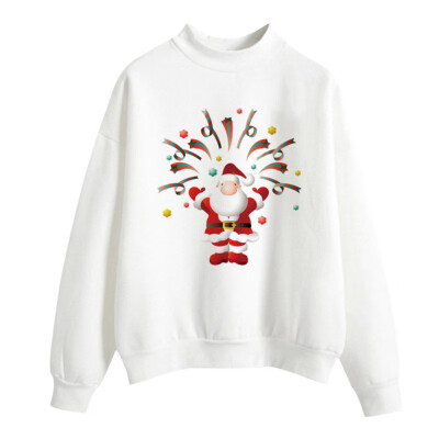 

Halloween Women Brushed Sweatshirt Autumn Winter Long-sleeved Santa Claus Christmas Tree Print Sweatshirt Happy Halloween