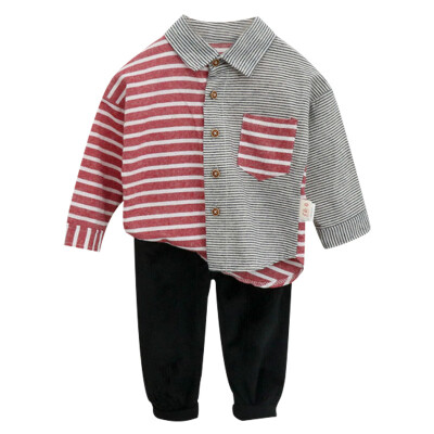 

Fashion Autumn Children Baby Boys Casual Long Sleeve Stripe Print Patchwork Design Shirt TopsPants Trouser Set