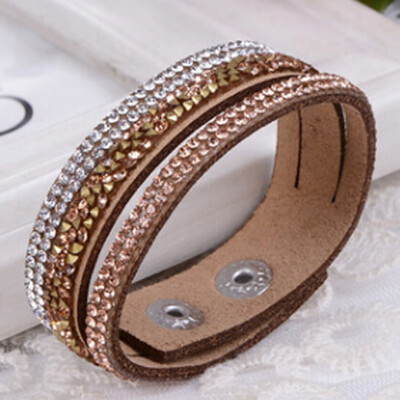 

New Arrivals Crystal Rhinestone Velvet Leather Wrap Wristband Cuff Punk Bracelet Bangle