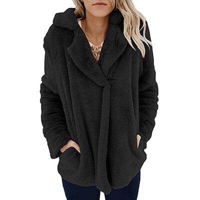 

Fashion Women Fashion Casual Cardigan Suit Collar Pocket Long Sleeves Warm Plush Sweater Jacket Coat