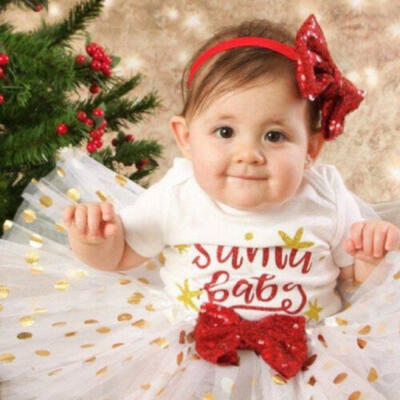 

NEW Toddler Kids Santa Baby Outfits Long Sleeve Romper Princess Lace Tutu Dress