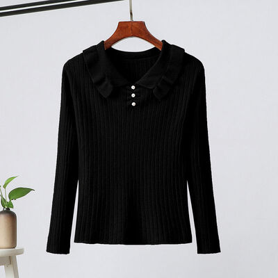 

Korean Style Solid Color Pearl Decoration Sweater Fashion Sweet Long-sleeved Womens Knit Pullover