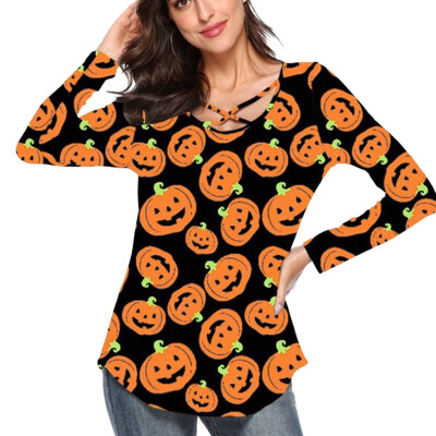 

Tailored Womens Fashion Pumpkin Printed Halloween Long Sleeve Shirt Blouses