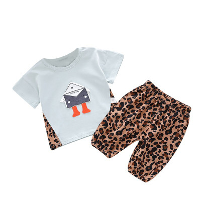 

Baby Girls Clothes Cartoon Robot Print Tops T-shirtLeopard Pants For Girls Children Casual Outfits Sets