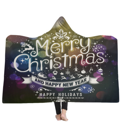 

Merry Christmas Hooded Blanket Fleece Wearable Throw Blanket Christmas Gift New Year Gift Soft Warm Decoration Home Textile