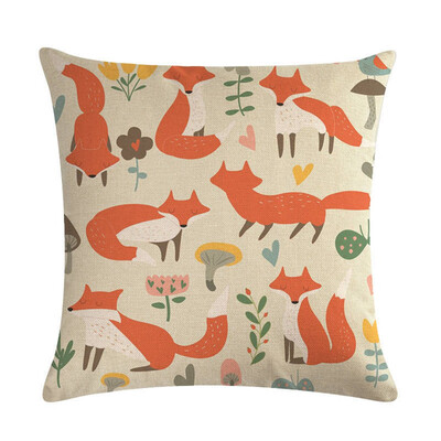 

Cotton Linen Cartoon Fox Home Decoration Throw Pillowcase Sofa Waist Pad Cover