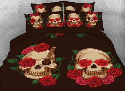 

3D Halloween Skull&Red Rose Printed 4-Piece Bedding Sets