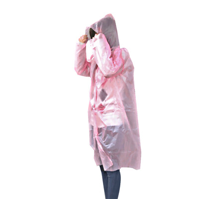 

PE Adult Disposable Rain Coat Poncho with Drawstring Hood Elastic Sleeve Ends Color Random