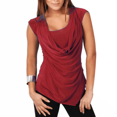 

Solid Color Women Plus Size Ruched Sleeveless Tunic Top Drape Cowl Front T-Shirt