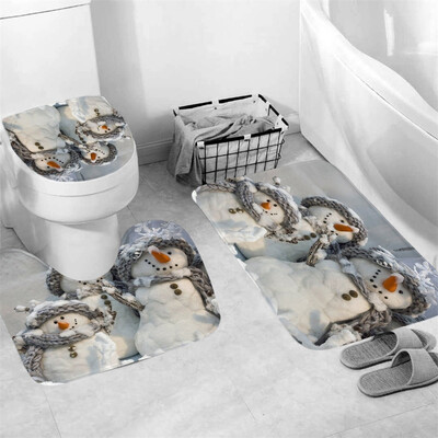 

〖Follure〗3Pcs Christmas shower Curtain Bathroom Anti-slip Carpet Rug Toilet Cover Mat Set