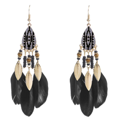 

1 Pair Women Fashion Leaf Beads Feather Bohemian Style Pendant Earrings Jewelry Gift