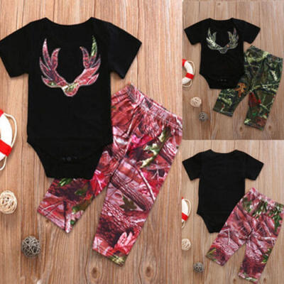 

Newborn Baby Boys Short Sleeve Tops RomperCamo Pants Outfit Set Clothes 0-3T