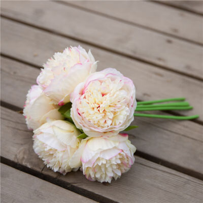 

European Artificial Flower Hand Tied Five Heads Peony Simulation Silk Flowers Home Decoration Fake Flower Wedding Ornaments