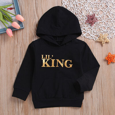 

Children Boys And Hirls Printed Hooded Long Sleeves Black And White Fashion Wild Sweater