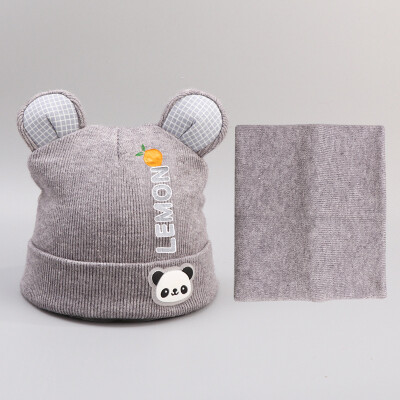 

Korean version of autumn&winter new mens&womens scarf head cap baby knitted cotton cartoon two-piece hat