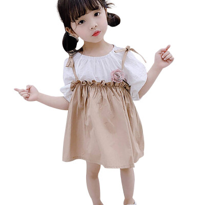 

2Pcs Summer New Girls Princess Dress Sweet Cute Top Strap Dress Two-piece Childrens Suit Baby Girls Cute Dress