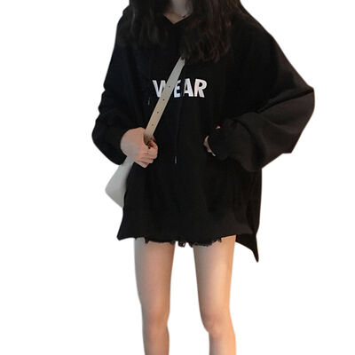 

Pullover Hooded Sweatshirt Letters Printed Casual Hoodies Women Autumn Thick Loose Sweatshirts Female Tracksuit Sweat Coat