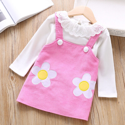 

Baby Girl Clothes 1-6T Toddler Children Lovely Cartoon Floral Printed Long Sleeve T-shirt Round Collar Casual TopsBib Skirt