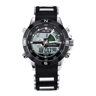 

WEIDE WH1104 Dual Display Two Movement Quartz Digital Men Watch 3ATM Waterproof LCD Backlight Date Week Month Alarm SPL Split Time