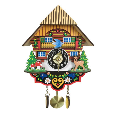 

Cartoon Artificial 3D Cuckoo Wall Clocks Rustic Wooden Decorative Hanging Clock Black Forest House Home Decor