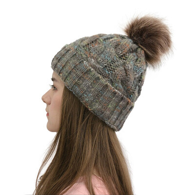 

Gobestart Women Casual Multicolor Outdoor Plush Ball Hats Crochet Knit Beanie Cap