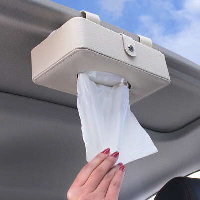

Dipper car tissue box hanging tied dual-use car supplies soft leather creative sun visor chair back armrest box car sunroof suction box napkin decoration beige